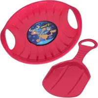 KOTARBAU 2 pcs. Luge Enfant PVC 60 cm Rose Luge à Neige Traineau à Neige Luge Pelle avec Poignées Ergonomiques pour Enfants Et Adultes Résistant