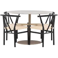 Ebuy24 Lycke ensemble pour salle à manger table Ø110cm et 4 chaises avec accoudoirs empilables beige.