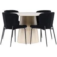 Ebuy24 Lanzo ensemble pour salle à manger table Ø120cm et 4 chaises teddy whitewash.