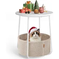 Songmics Parya Home Table d'appoint Cement Grey/White - Ø45 x 50 cm - Avec panier de rangement - Design moderne