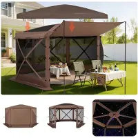 Vevor Pop-up Pavillon, 3,6 x 3,6 m, tente de camping à 6 côtés avec toit amovible & sac de transport, protection solaire pour 8-10 personnes, tente de réception pour jardin et terrasse, brun