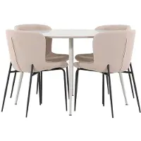 Ebuy24 Plaza ensemble pour salle à manger table Ø120cm et 4 chaises bouclé beige.