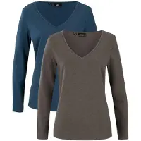 Bonprix Lot de 2 T-shirts manches longues près du corps