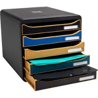 Exacompta Big Box Plus Neo Deco assorti, 5 tiroirs A4/A4+, façade ouverte, silencieux avec arrêt de sécurité, empilable
