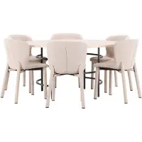 Ebuy24 Copenhagen ensemble pour salle à manger table Ø140cm et 6 chaises whitewash, beige.
