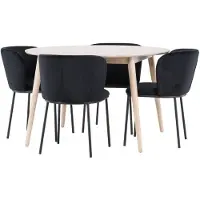 Ebuy24 Flora ensemble pour salle à manger table Ø120cm et 4 chaises whitewash, noir.