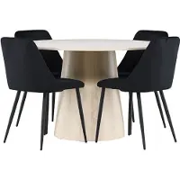 Ebuy24 Lanzo ensemble pour salle à manger table Ø120cm et 4 chaises velours whitewash.