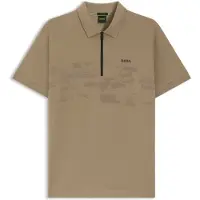 BOSS Polo zippé en coton mélangé avec des graphismes réfléchissants