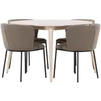 Ebuy24 Flora ensemble pour salle à manger table Ø120cm et 4 chaises whitewash, brun.