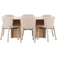 Ebuy24 Strada ensemble pour salle à manger table extensible Ø120cm, 170cm et 6 chaises whitewash, beige.