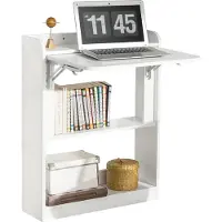 SoBuy Bureau blanc, pliable, petit format, avec étagère – Bureau d'ordinateur et de gaming peu encombrant pour le télétravail – Table de cuisine et de couture polyvalente FWT92-W