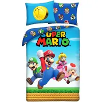 Halantex Housse de couette Super Mario Bleu - Polyester - 140 x 200 cm 70 x 90 cm