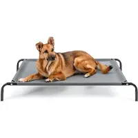 Lionto Lit pour chien, lit confortable pour l'extérieur avec filet, surélevé, aéré & résistant aux intempéries, 114x76 cm, gris