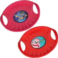 KOTARBAU 2 pièces Luge PVC 60 cm Luge Enfant Rose & Rouge Sled Poignées Ergonomiques et Adulte Traineau à Neige Résistant Facile à Transporter