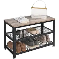 Songmics Banc À Chaussures, Étagère De Rangement À 2 Niveaux, 73 X 30 X 45 Cm, Cadre En Acier, Style Industriel, Grège Et Noir