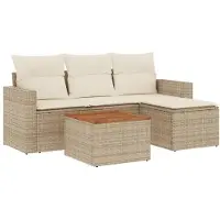 vidaXL Ensemble de salon de jardin 5 pièces avec coussins Beige Poly Rattan