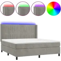 vidaXL Lit boxspring avec matelas & LED gris clair 160x200 cm velours
