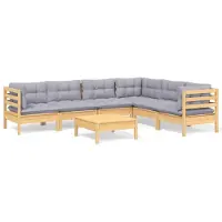 vidaXL Ensemble salon de jardin 7 pièces avec coussins gris pin massif