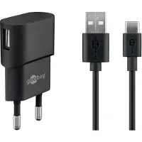 Goobay 45298 Kit de charge USB-C (5 W), noir, 1 m - Adaptateur secteur avec câble USB-C, 1 m, noir