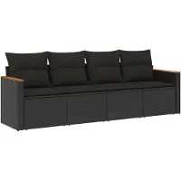 vidaXL Ensemble de salon de jardin 4 pièces avec coussins noir poly rotin