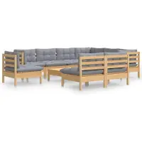 vidaXL Ensemble salon de jardin 10 pièces avec coussins gris pin massif