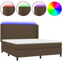 vidaXL Lit boxspring avec matelas & LED brun foncé 160x200 cm Tissu