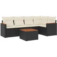 vidaXL Ensemble de salon de jardin 6 pièces avec coussins noir poly rotin