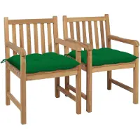 vidaXL Chaises de jardin 2 pcs. avec coussins verts en teck massif