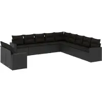 vidaXL Ensemble de salon de jardin 11 pièces avec coussins noir poly rotin