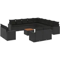 vidaXL Ensemble de salon de jardin 14 pièces avec coussins noir Poly rotin