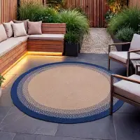 Studio Clarice Tapis d'intérieur et d'extérieur rond - Florence Bleu | Ø 140 cm | Rond | Tissage plat
