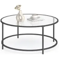 Vasagle Table Basse Ronde, Table En Verre Avec Structure En Acier, Table De Salon, Table De Canapé, Verre Trempé, Noir Lgt021B01 Lumark