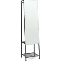 En.casa Miroir de dressing 2 en 1 « Klilbojle » Miroir pleine longueur avec tringle à vêtements et 2 étagères Métal 160 x 40 x 35 cm Noir