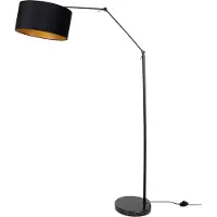 QAZQA Lampadaire noir réglable avec abat-jour noir et intérieur doré 50cm - Editor