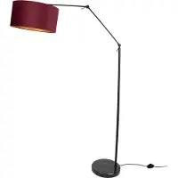 QAZQA Lampadaire noir réglable avec abat-jour rouge et intérieur doré 50cm - Editor