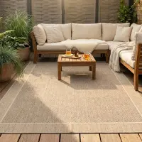 FRAAI Tapis d'extérieur en jute - Fora Edge Naturel | 80x150 cm | Rectangulaire | Tissage plat