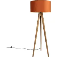 QAZQA Lampadaire en bois avec abat-jour orange et intérieur doré 50cm - Tripod Classic