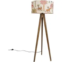 QAZQA Lampadaire en bois avec abat-jour multicolore et imprimé animalier 50cm - Tripod Classic