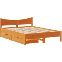 vidaXL Lit en bois massif avec tiroirs pin brun cireux 150x200 cm