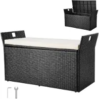 Vevor Banc de Rangement Extérieur en Rotin Synthétique Coffre de Jardin 340 L Banc de Terrasse avec Coussin