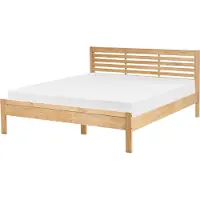 Beliani Lit en bois brun clair 160 x 200 cm cadre de lit avec tête de lit à lattes et grille design minimaliste