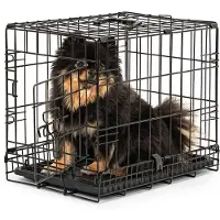 Lionto Cage de transport pour animaux, cage métallique pliable avec paroi de séparation, fond en plastique & verrouillage de sécurité, 45x31x36 cm