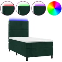 vidaXL Lit boxspring avec matelas & LED vert foncé 100x200 cm velours