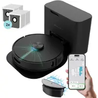 Heevey Robotic Hoover avec fonction balayage - Station de déchargement automatique - Aspirateur - Animaux domestiques - Puissance d'aspiration 7000PA - Navigation laser LDS - 2 sacs d'aspirateur