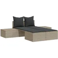 vidaXL Bain de soleil double avec coussins gris clair Poly rotin