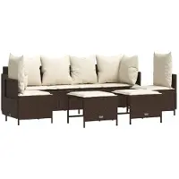 vidaXL Ensemble de salon de jardin 5 pièces avec coussins Marron Poly Rattan