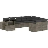 vidaXL Ensemble de salon de jardin 10 pièces avec coussins Gris Poly Rattan