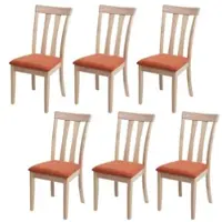 Mendler 6x chaise de salle à manger HWC-G46 tissu/textile bois massif cadre naturel, orange