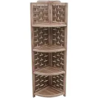 Mendler Etagère D'angle Hwc-K85 Pliable 4 Étagères, Bois De Paulownia 110cm Brun, Tressage Brun