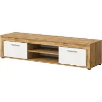 Ebuy24 Jam meuble tV 2 étagères, 2 portes pliantes chêneReproduction, blanc.